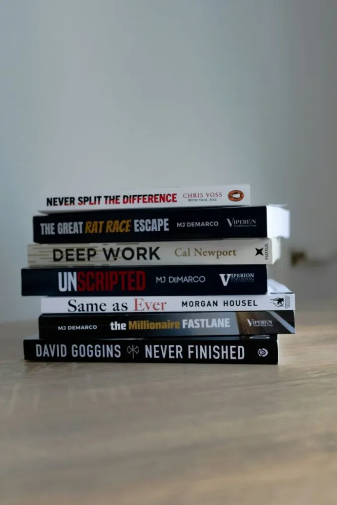 7 self help and motivational books piled up