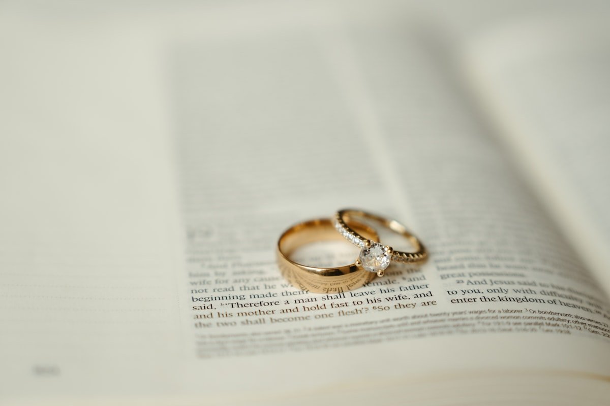Thoughtful Book Gifts for Special Occasions 3 Two gold wedding rings resting on top of an open book